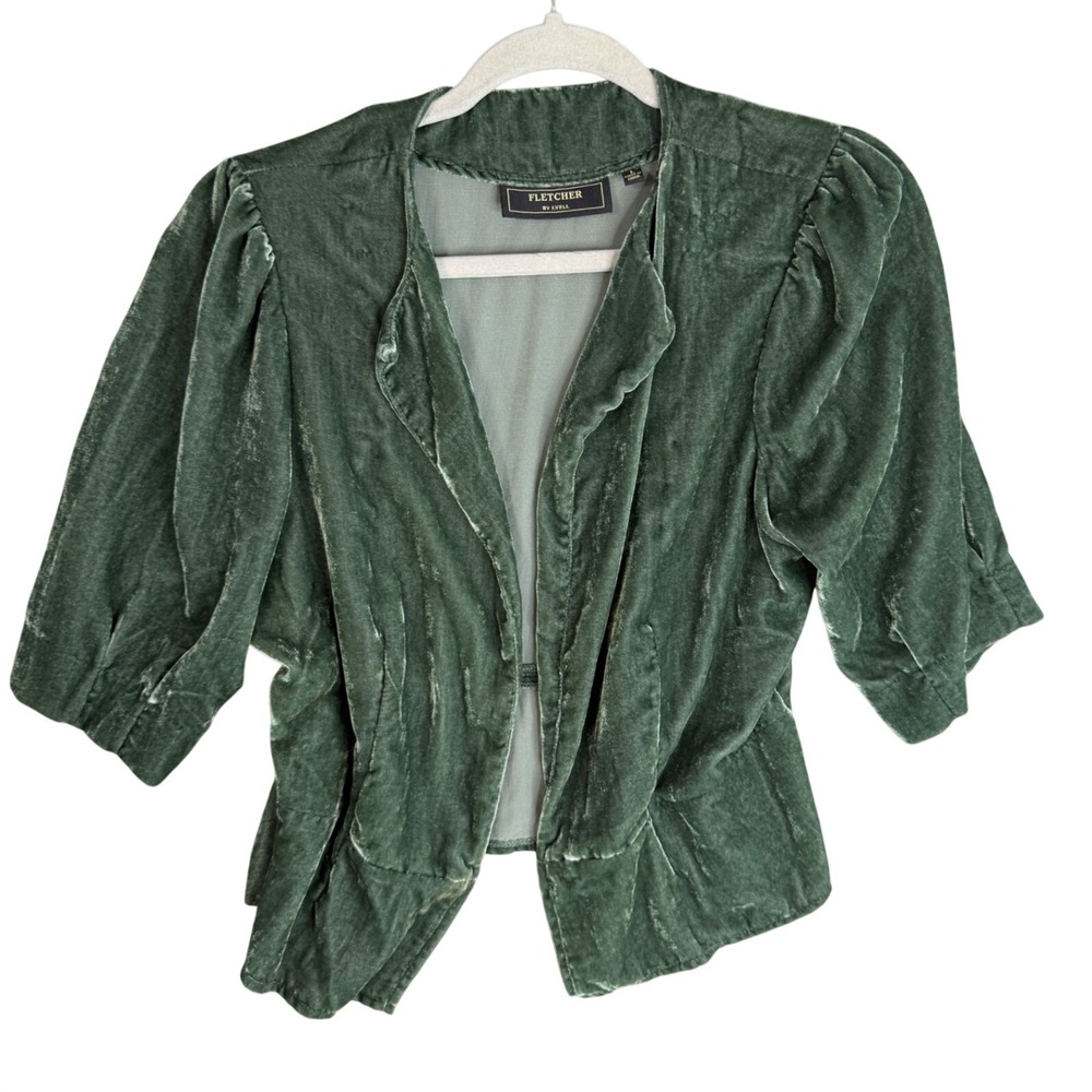 Vintage Y2K Green Velvet Bolero Jacket Womens L Puff Sleeve Whimsigoth Romantic
